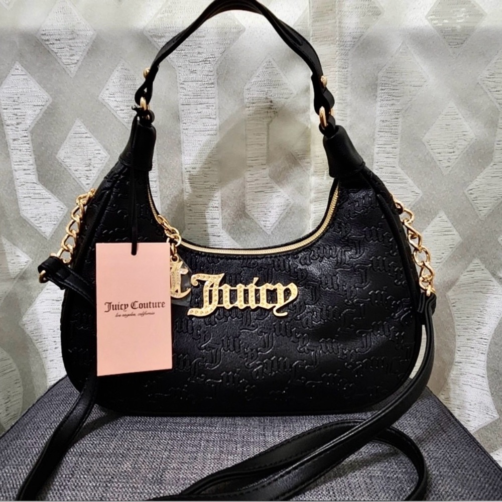 Juicy Couture Black Embossed Shoulder Bag tags removed